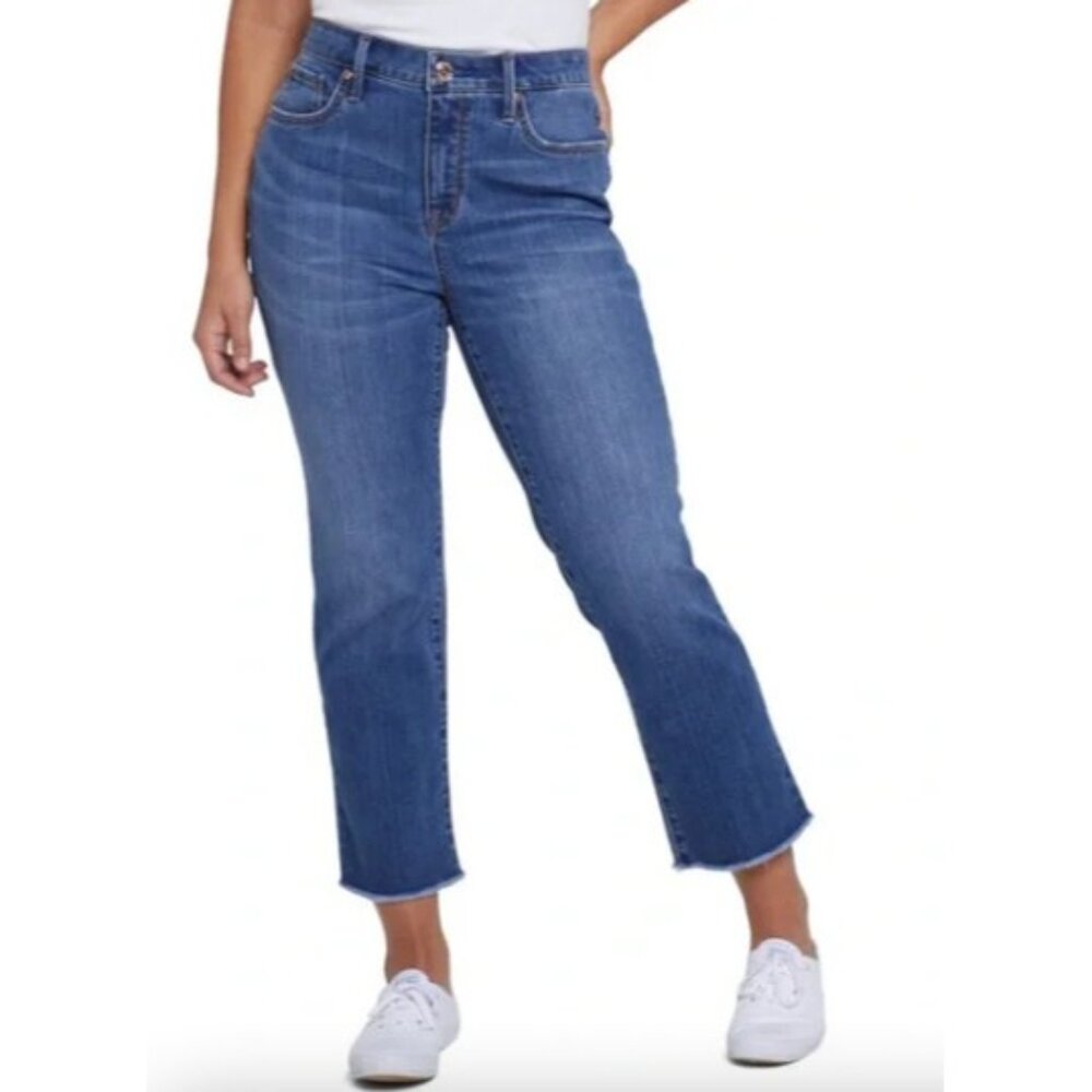 Seven 7 Womens Shelby Medium Wash High Waisted Tower Straight Cropped Jeans 12